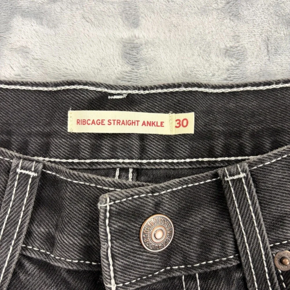 Levi's Ribcage Straight Ankle Womens 30x27 Black Super High Rise Stretch Jeans